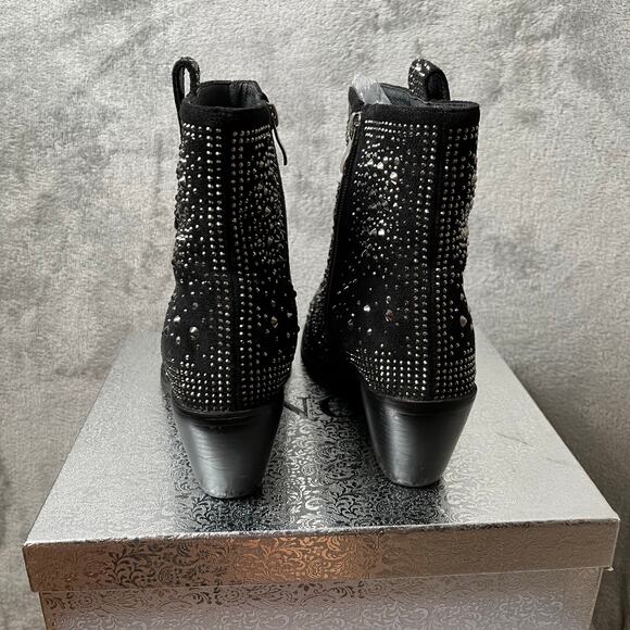 ISNOM Rhinestone Boots Pointed Toe Block Heel Ankle Boots Size 11 Rodeo Cowboy - Picture 8 of 9